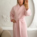 Medvilnės vaflio chalatas moterims- rožinis