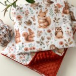 3 dalių Minky komplektas su pa&scaron;iltinimu Žvėrelių puota terakota